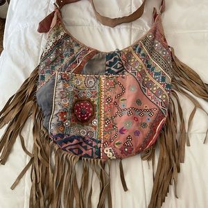 Ecoté embroidered fringe purse
